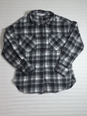 0867 Pink Lily Black and White Plaid Button-Up‎ Sweater;L